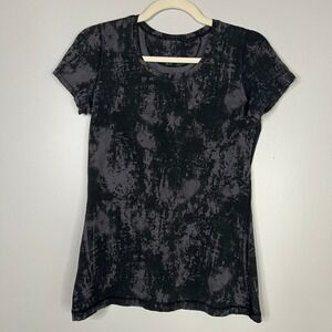 Lululemon Washed Black & Gray Tie-Dye Print Short Sleeve Scoop Neck Athletic Top